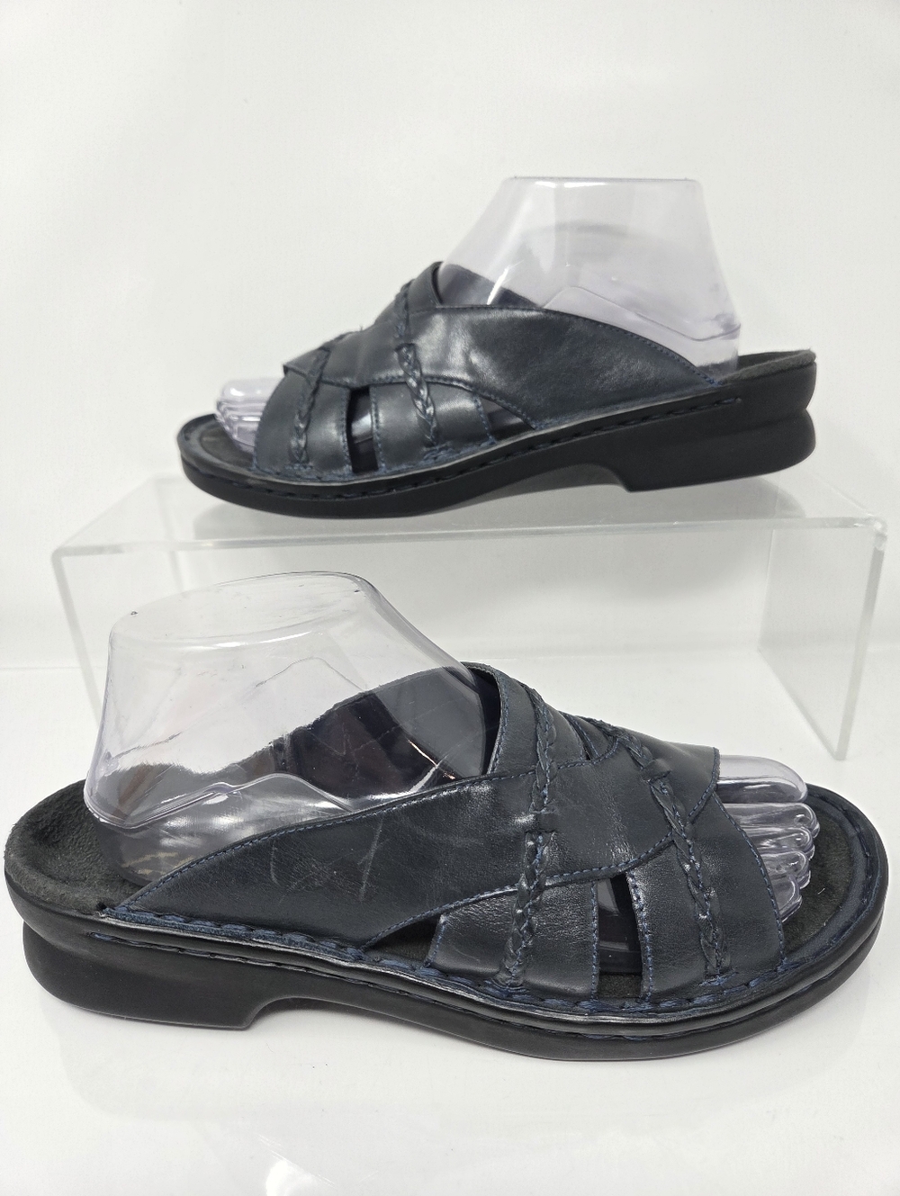 Clarks Women's 8 Comfort Slide Sandals Navy Blue Nautical Slide Slip-on